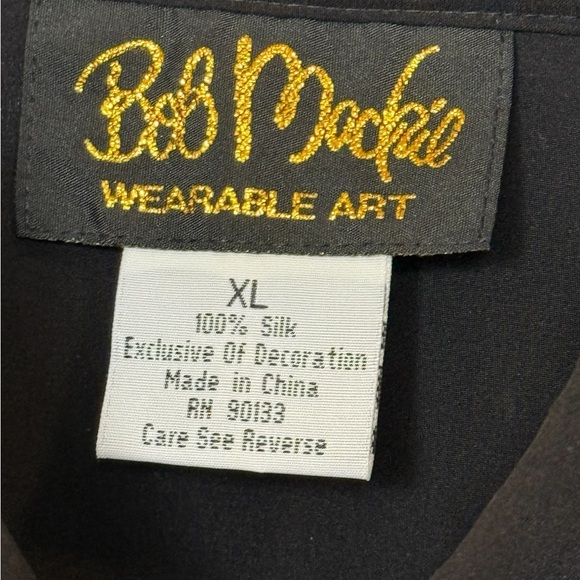 Bob Mackie Wearable Art Black Silk Blouse XL Striped Collar Bow Detail - Picture 4 of 8